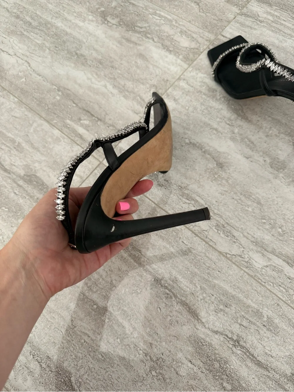 Giuseppe Zanotti Black Crystal-Trim Square Toe Slingback Heels